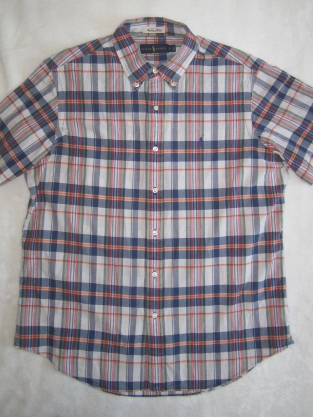 RALPH LAUREN Authentic Bleeding Madras Short Sleeve Shirt Men's Large